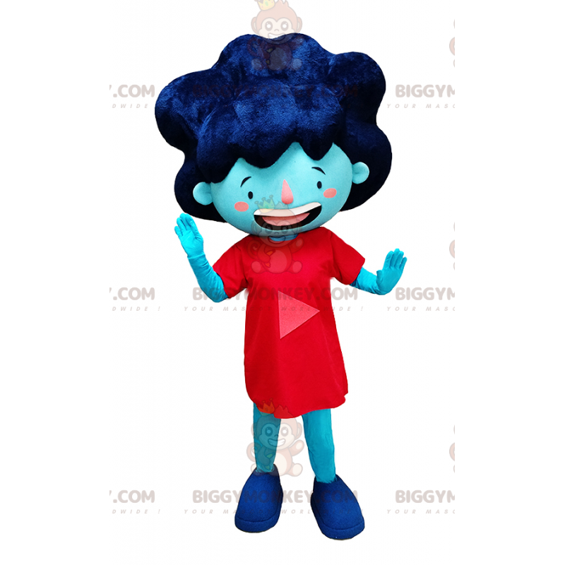 BIGGYMONKEY™ Mascot Costume of Blue Girl in Red Dress and Big BIGGYMONKEY™ Mascot Costume of Blue Girl in Red Dress and Big