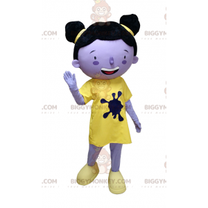 BIGGYMONKEY™ maskotkostume af lilla pige i gult outfit med