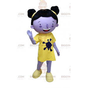 BIGGYMONKEY™ maskottiasu purppurasta tytöstä keltaisessa asussa