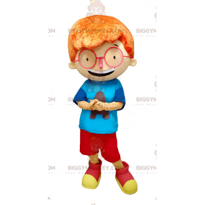 BIGGYMONKEY™ Mascot Costume Red Haired Boy With Big Glasses -