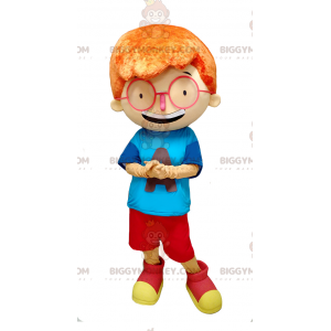 BIGGYMONKEY™ Maskottchenkostüm Rothaariger Junge mit großer