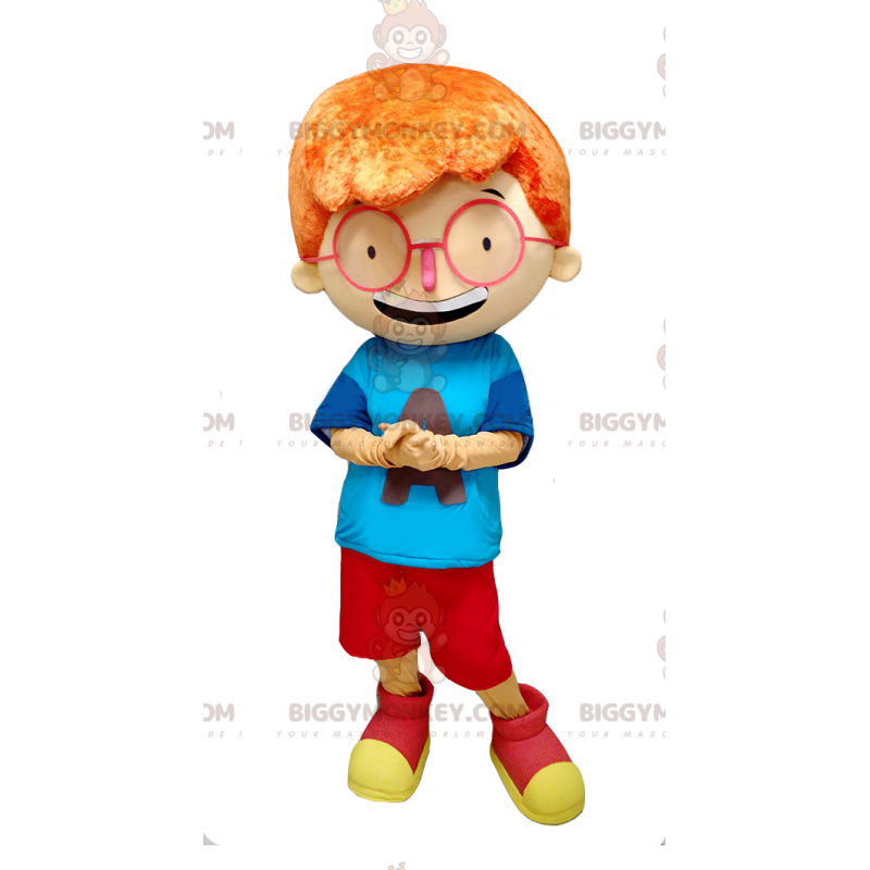 BIGGYMONKEY™ Mascot Costume Red Haired Boy With Big Glasses -