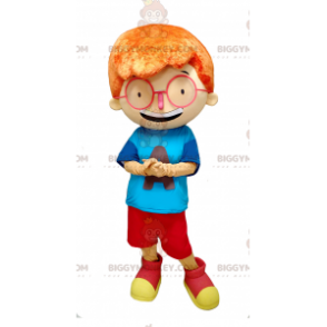BIGGYMONKEY™ Mascot Costume Red Haired Boy With Big Glasses -