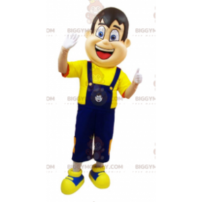 BIGGYMONKEY™ Maskottchenkostüm eines Mannes in blauem Overall