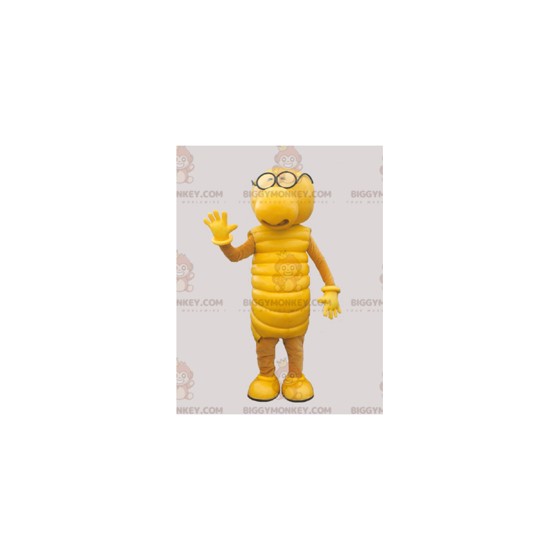 Fato de mascote de lagarta amarela BIGGYMONKEY™. Traje de Fato de mascote de lagarta amarela BIGGYMONKEY™. Traje de