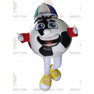Schwarz-weißer Fußball BIGGYMONKEY™ Maskottchen-Kostüm mit