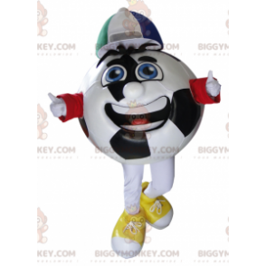 Black and White Soccer Ball BIGGYMONKEY™ Mascot Costume with Cap - Mascots of objects - BIGGYMONKEY_06595 - BiggyMonkey.com
