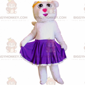 Costume de mascotte BIGGYMONKEY™ d'ourse blanche en jupe violette - Mascotte d'ours - BIGGYMONKEY_06599 - BiggyMonkey.com