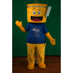 BIGGYMONKEY™ maskotdräkt av gul man och mycket leende blå
