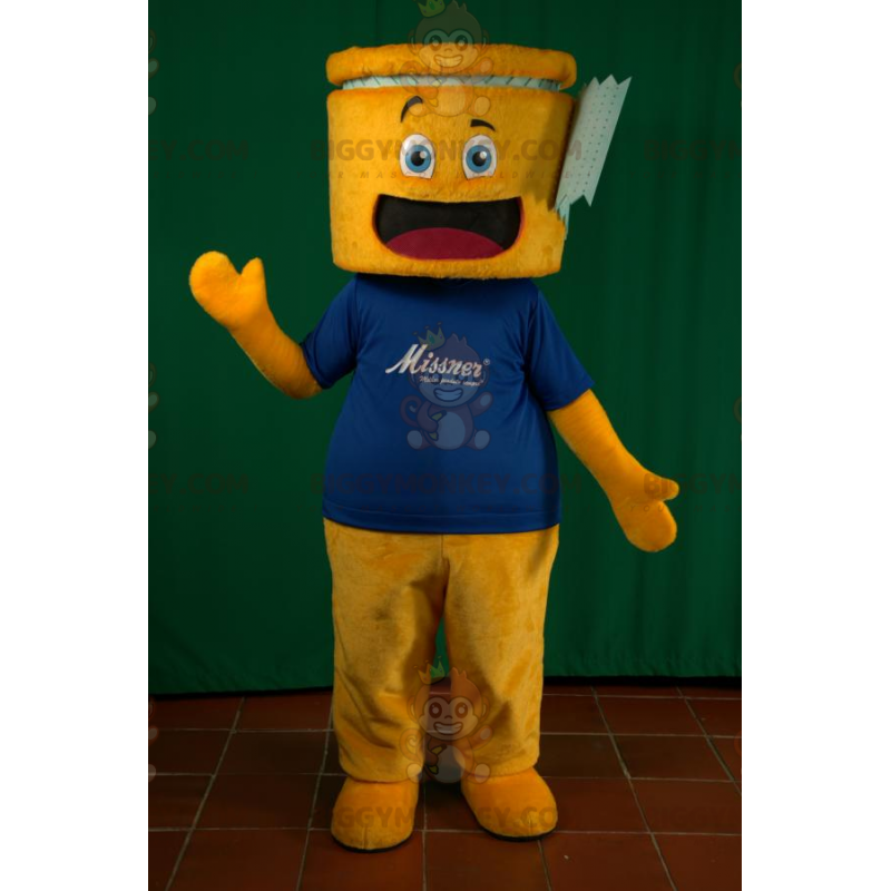 BIGGYMONKEY™ Mascot Costume of Yellow Man and Very Smiling Blue BIGGYMONKEY™ Mascot Costume of Yellow Man and Very Smiling Blue