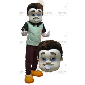 Bruinblauwe ogen goed geklede man BIGGYMONKEY™ mascottekostuum