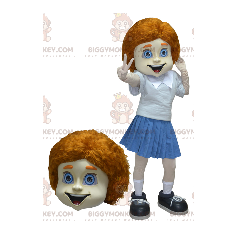 Costume de mascotte BIGGYMONKEY™ d'écolière de fillette rousse Costume de mascotte BIGGYMONKEY™ d'écolière de fillette rousse