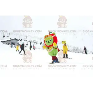 Grüner Bär BIGGYMONKEY™ Maskottchen-Kostüm mit Apfelkopf -