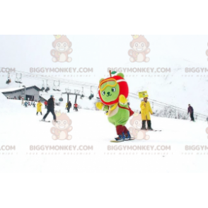 Στολή μασκότ Green Bear BIGGYMONKEY™ με κεφάλι μήλου -