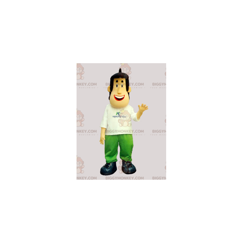 Bruine man BIGGYMONKEY™ mascottekostuum gekleed in wit en groen Bruine man BIGGYMONKEY™ mascottekostuum gekleed in wit en groen