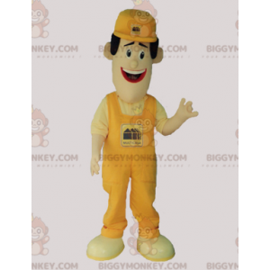 BIGGYMONKEY™ Mascot Costume of Man i gule overalls og kasket -