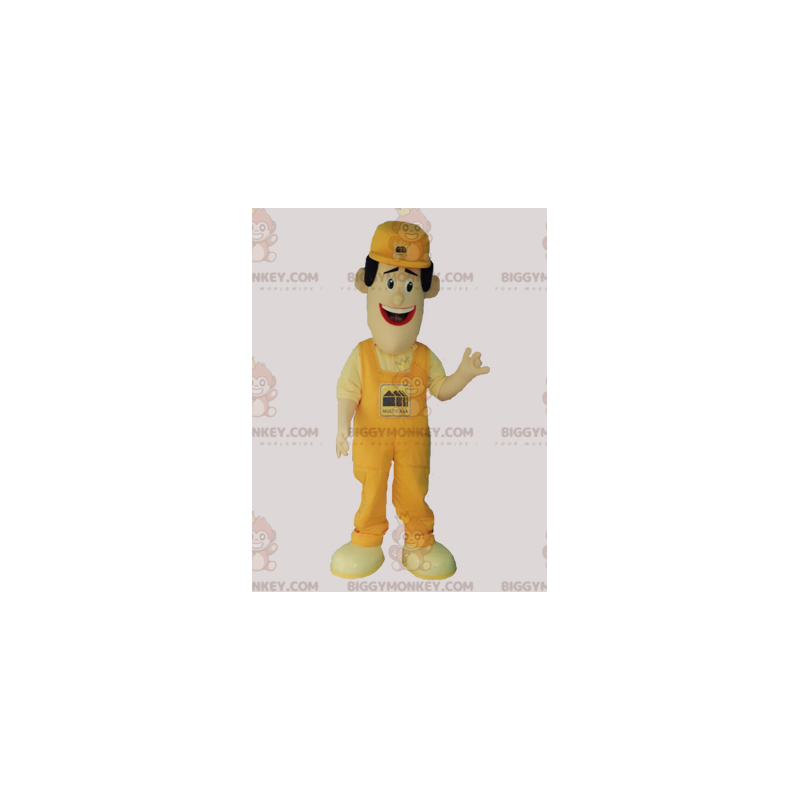 Kostium maskotki BIGGYMONKEY™ mężczyzny w żółtym kombinezonie i Kostium maskotki BIGGYMONKEY™ mężczyzny w żółtym kombinezonie i