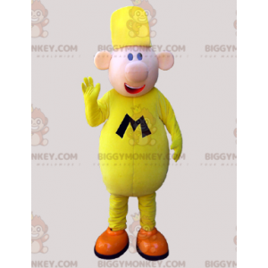Kostým smějícího se tlustého žlutého muže BIGGYMONKEY™ maskota