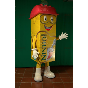 Disfraz de mascota de ladrillo de leche gigante amarillo y rojo