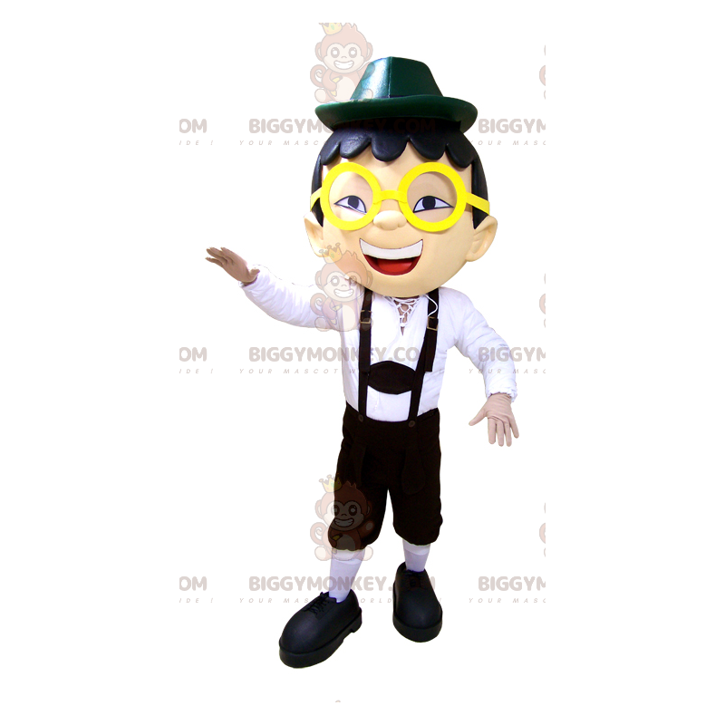 Boy's BIGGYMONKEY™ Mascot Costume in Overalls Glasses and Hat - Boy's BIGGYMONKEY™ Mascot Costume in Overalls Glasses and Hat -