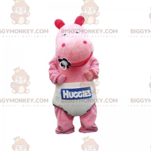 Baby Pink Hippo BIGGYMONKEY™ Mascot Costume with Diaper -