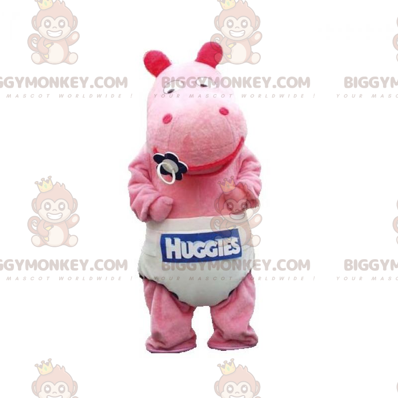 Costume de mascotte BIGGYMONKEY™ de bébé hippopotame rose avec Costume de mascotte BIGGYMONKEY™ de bébé hippopotame rose avec