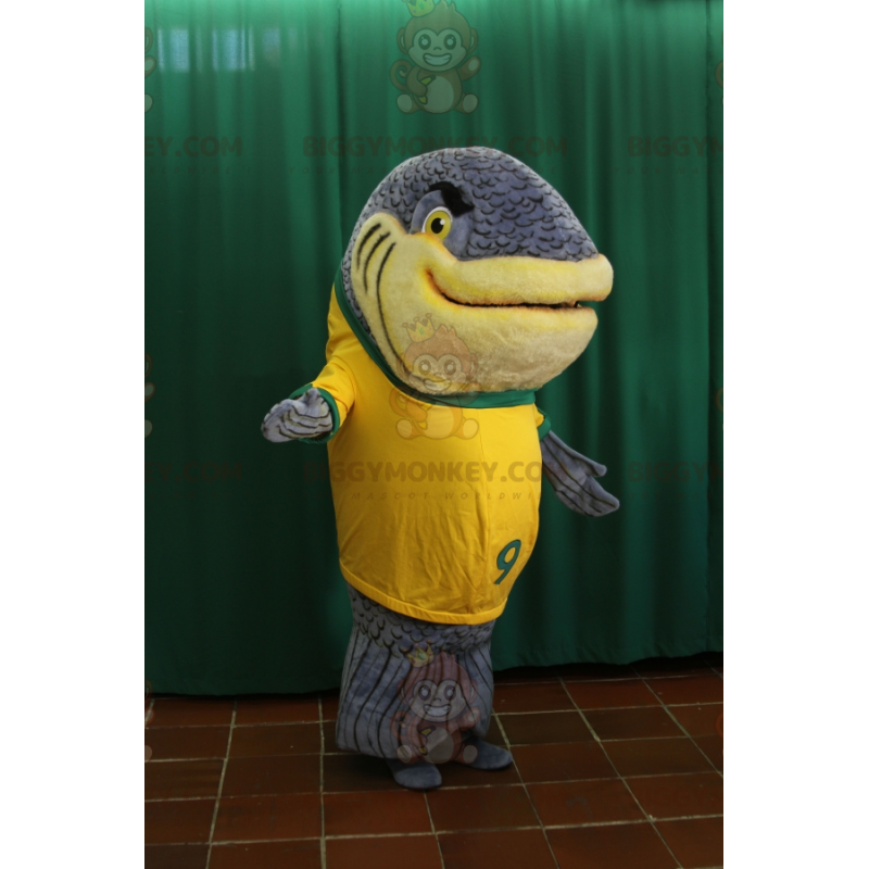 Disfraz de mascota BIGGYMONKEY™ de pez gigante gris muy Disfraz de mascota BIGGYMONKEY™ de pez gigante gris muy