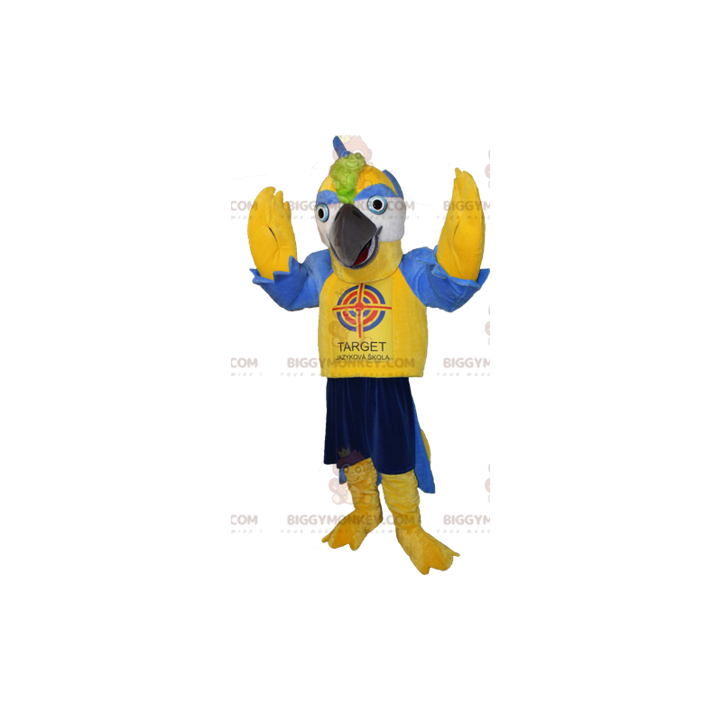 Traje de mascote de pássaro gigante amarelo e azul BIGGYMONKEY™ Traje de mascote de pássaro gigante amarelo e azul BIGGYMONKEY™