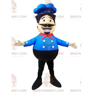 Chef BIGGYMONKEY™ Mascot Costume with Blue Shirt and Hat -