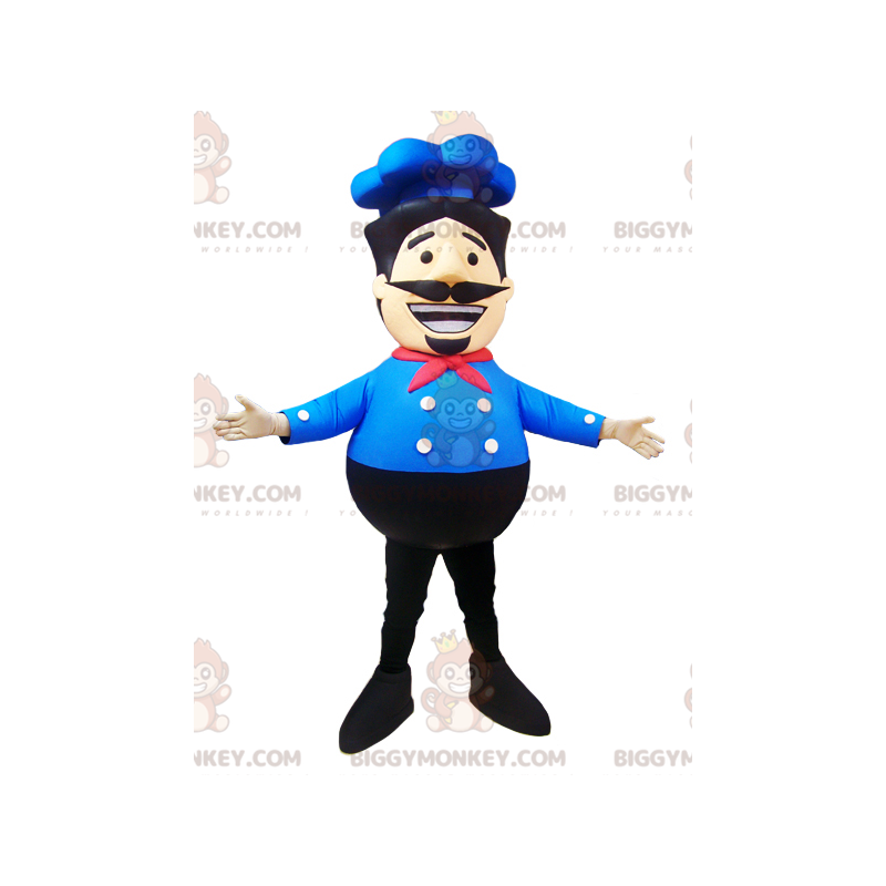 Kokken BIGGYMONKEY™ maskotkostume med blå skjorte og hat - Kokken BIGGYMONKEY™ maskotkostume med blå skjorte og hat -