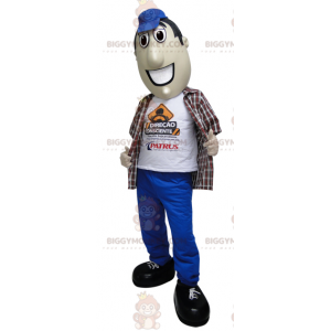 Kostým maskota BIGGYMONKEY™ muže v kalhotách a modré čepici –