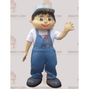 BIGGYMONKEY™ Mascot Costume of Man in Blue Overalls and Cap -