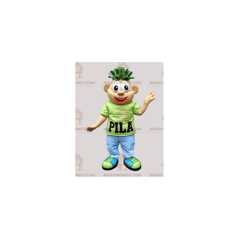 Traje de mascote BIGGYMONKEY™ de homem vestido colorido com Traje de mascote BIGGYMONKEY™ de homem vestido colorido com