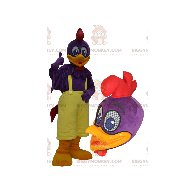 Lila und gelbe Riesenente BIGGYMONKEY™ Maskottchen-Kostüm - Lila und gelbe Riesenente BIGGYMONKEY™ Maskottchen-Kostüm -