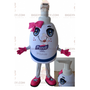  Costume da mascotte BIGGYMONKEY™ con bottiglia di sapone gigante bianca e rosa - Mascottes Bouteilles - BiggyMonkey.com