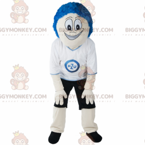 BIGGYMONKEY™ mascottekostuum blauw haar man in sportkleding -