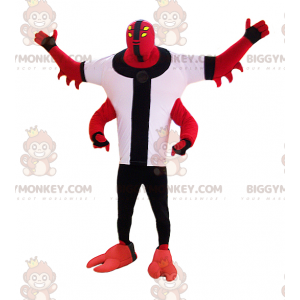 BIGGYMONKEY™ maskottiasu, punainen hirviöolento neljällä