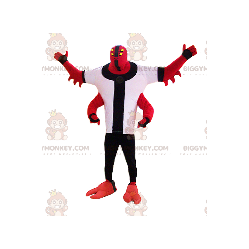 BIGGYMONKEY™ maskotkostume Rødt monstervæsen med fire arme - BIGGYMONKEY™ maskotkostume Rødt monstervæsen med fire arme -
