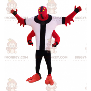 BIGGYMONKEY™ Maskottchenkostüm Rote Monsterkreatur mit vier