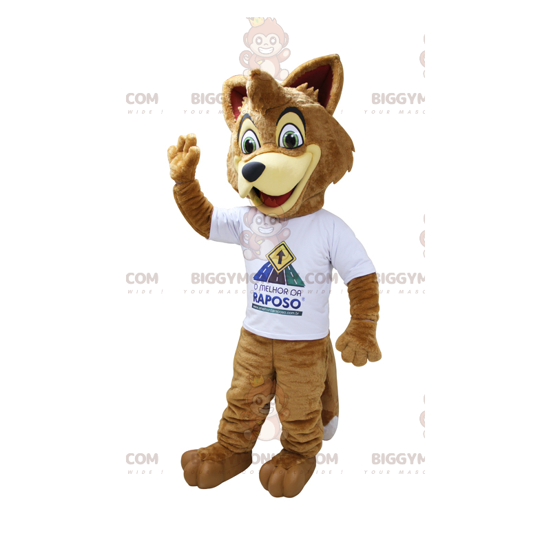 Disfraz de mascota BIGGYMONKEY™ Zorro beige marrón claro con Disfraz de mascota BIGGYMONKEY™ Zorro beige marrón claro con