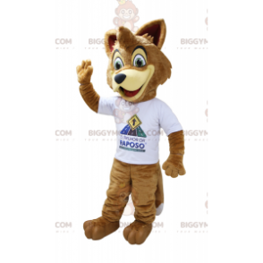 BIGGYMONKEY™ maskotkostume Lysebrun beige ræv med hvid T-shirt