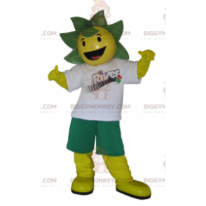 Στολή μασκότ BIGGYMONKEY™ με κίτρινο και πράσινο χιονάνθρωπο με
