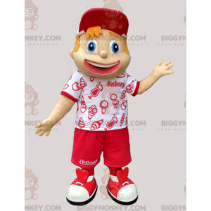 BIGGYMONKEY™ maskotkostume til ung dreng i rødt og hvidt