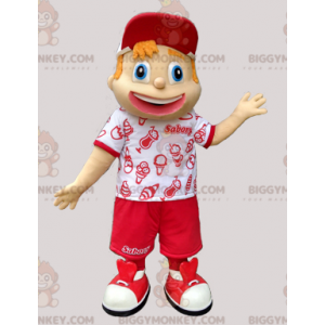 BIGGYMONKEY™ Ung pojke Röd och vit semesteroutfit maskotdräkt -
