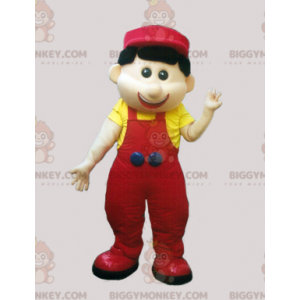 BIGGYMONKEY™ Little Guy In Overalls And Cap Mascot Costume -