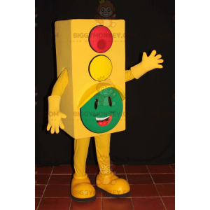 Kostým maskota žlutého semaforu BIGGYMONKEY™ s hlavou v zelené