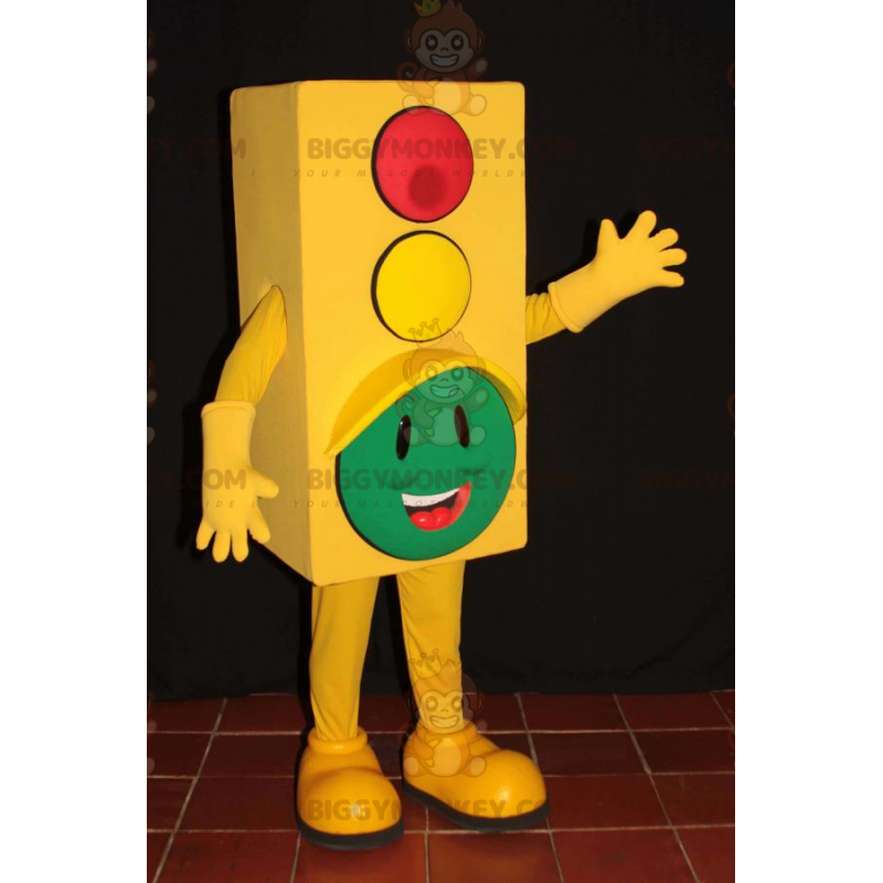 Gelbe Ampel BIGGYMONKEY™ Maskottchen-Kostüm mit Kopf in Grün - Gelbe Ampel BIGGYMONKEY™ Maskottchen-Kostüm mit Kopf in Grün -