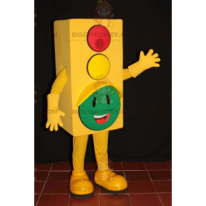 Traje de mascote de semáforo amarelo BIGGYMONKEY™ com cabeça em