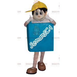 Snowman BIGGYMONKEY™ Mascot Costume with Square Body and Yellow