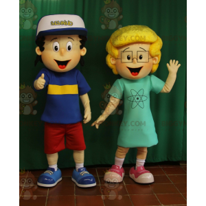 2 Maskot BIGGYMONKEY™, malý hnědý chlapec a malá blondýnka –
